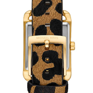 Photo of the gold-tone stainless steel buckle on the Michael Kors MKo1115 leather strap