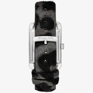 Photo of the silver-tone stainless steel buckle on the Michael Kors MKo1199 leather strap