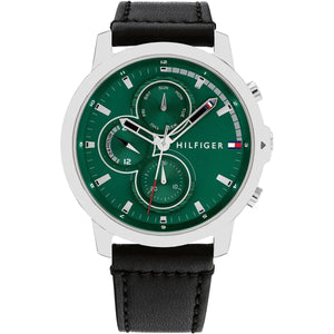 Tommy Hilfiger 1792151 Men’s Multi-Function Watch – Green Dial & Black Leather Strap - Luxury Hub Store