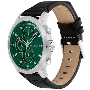 Tommy Hilfiger 1792151 Men’s Multi-Function Watch – Green Dial & Black Leather Strap - Luxury Hub Store