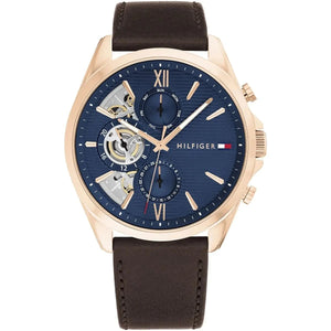 Tommy Hilfiger Men’s Baker Watch – Model 1710645 – Blue Dial & Brown Leather Strap - Luxury Hub Store