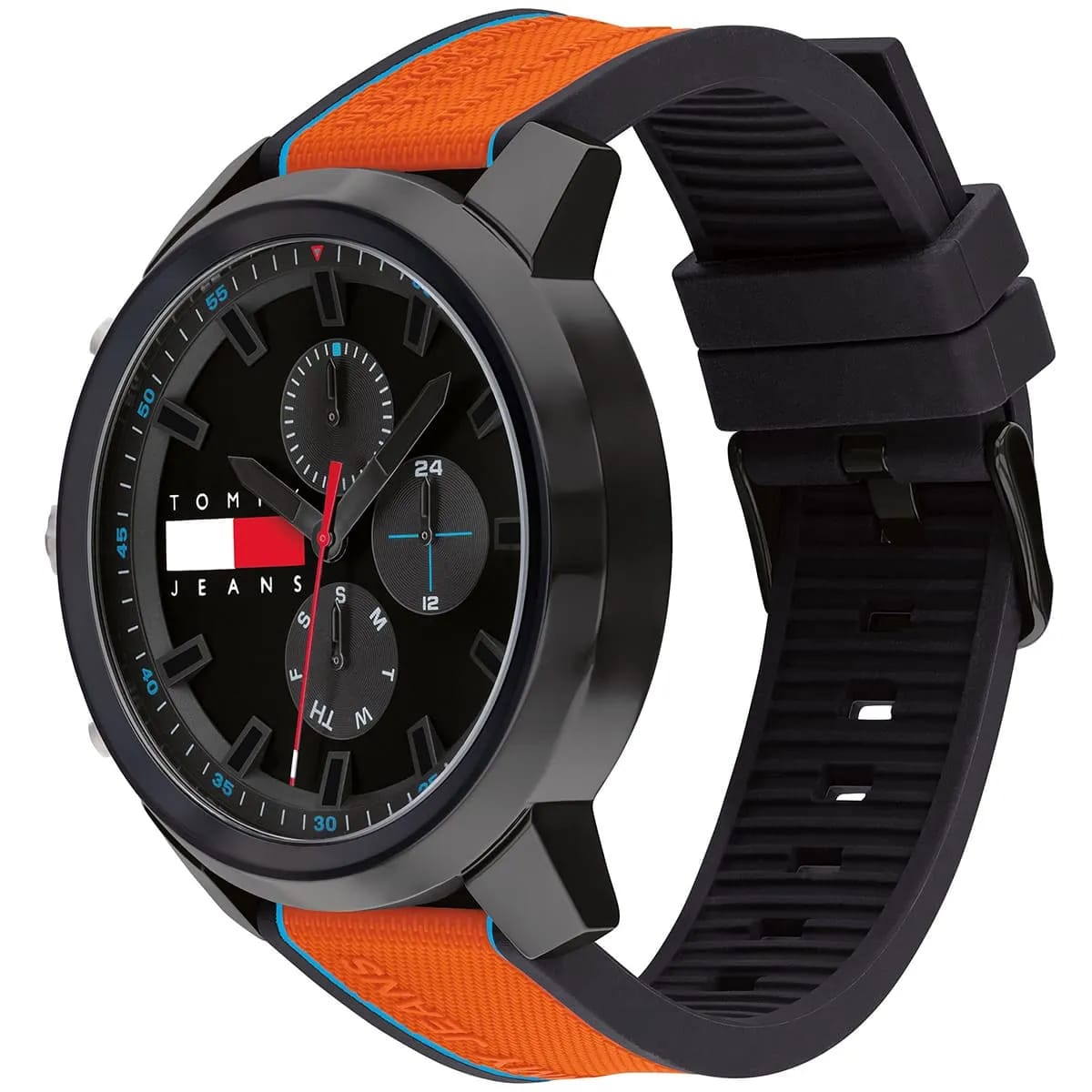 Tommy Jeans Sport Men's Watch 1710583 – Black Dial – Orange Silicone Strap
