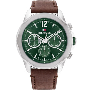 Tommy Hilfiger Men's Multi-Function Watch – Model 1792064 – Green Dial – Brown Leather Strap - Luxury Hub Store