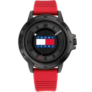 Tommy Hilfiger Houston 1792033 Men’s Watch – Black Dial & Red Silicone Strap - Luxury Hub Store