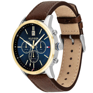 Tommy Hilfiger Kyle 1791980 Men’s Multi-Function Blue Dial Brown Leather Watch - Luxury Hub Store