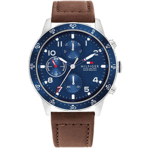 Tommy Hilfiger Jimmy 1791946 Men’s Blue Dial Brown Leather Multi-Function Watch - Luxury Hub Store