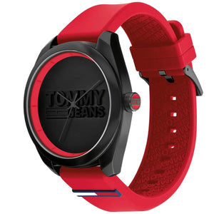 Tommy Jeans San Diego 1791929 Men’s Black Dial Red Silicone Casual Watch - Luxury Hub Store