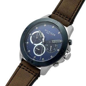 Tommy Hilfiger Harley 1791895 Men’s Blue Dial Brown Leather Multi-Function Watch - Luxury Hub Store