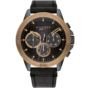 Tommy Hilfiger Harley 1791893 Men’s Black Dial Black Leather Multi-Function Watch - Luxury Hub Store