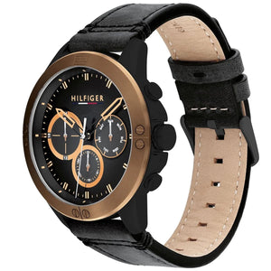 Tommy Hilfiger Harley 1791893 Men’s Black Dial Black Leather Multi-Function Watch - Luxury Hub Store