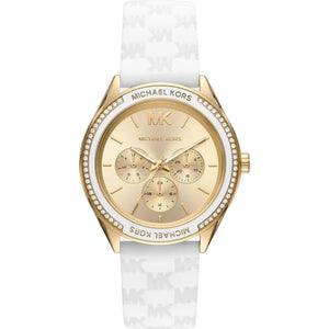 Michael Kors Jessa MK7267 Women’s Gold Dial White Leather Multi-Function Watch - Luxury Hub Store