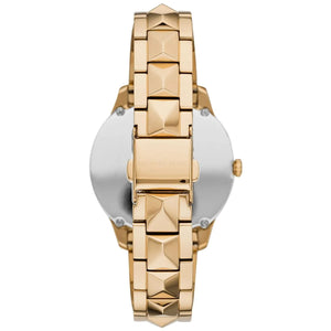 Michael Kors Runway MK6689 Women’s Gold Mother-of-Pearl Dial Pyramid-Link Bracelet Watch - Luxury Hub Store