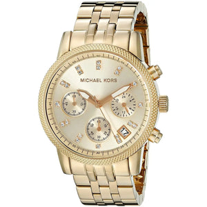 Michael Kors MK5676 Women’s Gold-Tone Crystal Ritz Chronograph Watch - Luxury Hub Store