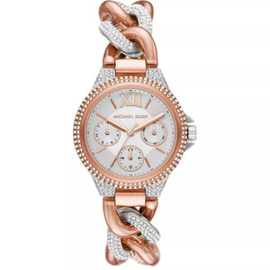 Michael Kors MK6843 Women’s Rose Gold & Silver Mini Camille Crystal Chain-Link Watch - Luxury Hub Store