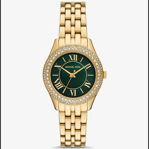 Michael Kors MK4870 Harlowe Women’s Gold Green Dial Crystal Watch - Luxury Hub Store