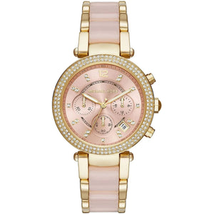 Michael Kors MK6326 Parker Women’s Blush Dial Gold Stainless Steel Chronograph Watch - Luxury Hub Store