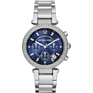 Michael Kors MK6117 Parker Women’s Blue Dial Silver Stainless Steel Chronograph Watch - Luxury Hub Store