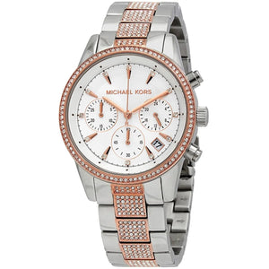 Michael Kors MK6651 Ritz Women’s Silver Dial Two-Tone Stainless Steel Chronograph Watch - Luxury Hub Store