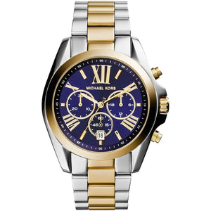 Michael Kors MK5976 Bradshaw Women’s Navy Dial Two-Tone Stainless Steel Chronograph Watch - Luxury Hub Store
