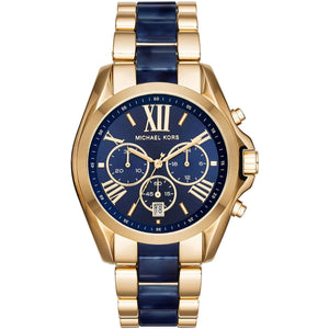 Michael Kors MK6268 Bradshaw Women’s Navy Blue Dial Gold Stainless Steel Chronograph Watch - Luxury Hub Store