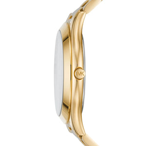 Michael Kors MK4561 Slim Runway Women’s Gold Crystal Logo Dial Stainless Steel Watch - Luxury Hub Store