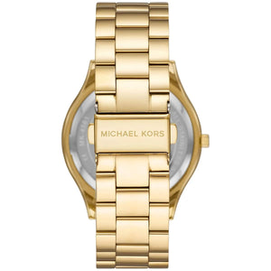 Michael Kors MK4561 Slim Runway Women’s Gold Crystal Logo Dial Stainless Steel Watch - Luxury Hub Store
