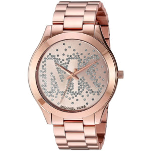 Michael Kors MK3591 Slim Runway Women’s Rose Gold Crystal Dial Stainless Steel Watch - Luxury Hub Store
