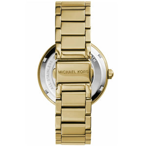 Michael Kors MK5784 Parker Women’s Gold Crystal Bezel MK Logo Dial Stainless Steel Watch - Luxury Hub Store