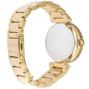 Michael Kors MK5784 Parker Women’s Gold Crystal Bezel MK Logo Dial Stainless Steel Watch - Luxury Hub Store