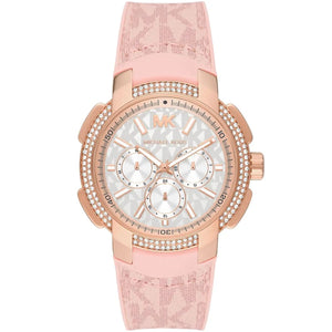 Michael Kors MK7222 Women’s White Dial Pink Logo Strap Rose Gold Multi-Function Watch - Luxury Hub Store