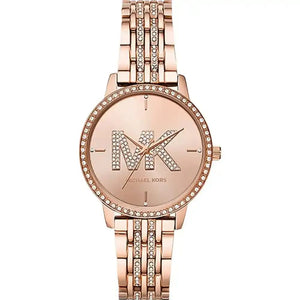 Michael Kors MK4372 Women’s Rose Gold Dial Rose Gold Stainless Steel Crystal MK Logo Watch - Luxury Hub Store