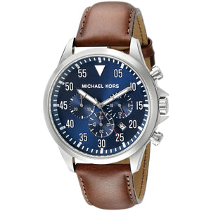 Michael Kors MK8362 Men’s Blue Dial Brown Leather Strap Gage Chronograph Watch - Luxury Hub Store