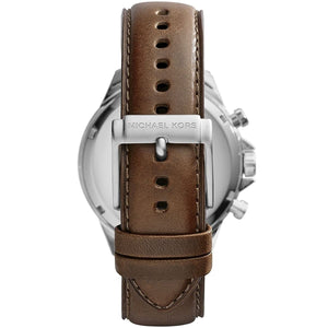Michael Kors MK8362 Men’s Blue Dial Brown Leather Strap Gage Chronograph Watch - Luxury Hub Store