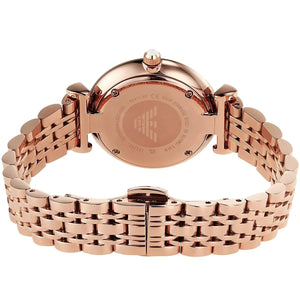 Emporio Armani AR11446 Women’s Silver Crystal Dial Rose Gold Gianni T-Bar Watch - Luxury Hub Store