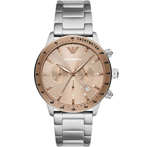 Emporio Armani AR11352 Men’s Champagne Dial Stainless Steel Mario Chronograph Watch - Luxury Hub Store
