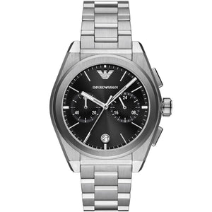 Emporio Armani AR11560 Men’s Black Dial Silver Stainless Steel Federico Chronograph Watch - Luxury Hub Store