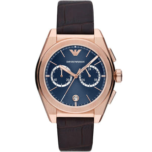 Emporio Armani AR11563 Men’s Blue Dial Brown Leather Federico Chronograph Watch - Luxury Hub Store