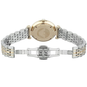 Emporio Armani AR1683 Women’s Mother of Pearl Dial Two-Tone Stainless Steel Gianni T-Bar Watch - Luxury Hub Store