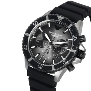 Emporio Armani AR11515 Men’s Black Dial Silicone Strap Diver Chronograph Watch - Luxury Hub Store