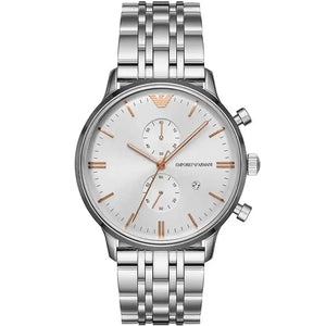 Emporio Armani AR1933 Men’s Silver Dial Silver Stainless Steel Chronograph Watch - Luxury Hub Store