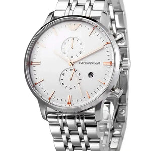 Emporio Armani AR1933 Men’s Silver Dial Silver Stainless Steel Chronograph Watch - Luxury Hub Store