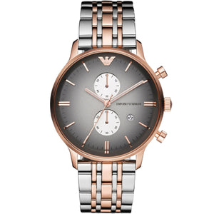 Emporio Armani AR1721 Men’s Grey Dial Two-Tone Stainless Steel Chronograph Watch - Luxury Hub Store