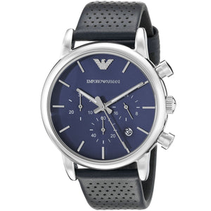 Emporio Armani AR1736 Men’s Blue Dial Blue Leather Chronograph Watch - Luxury Hub Store