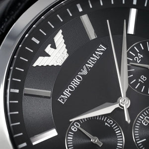 Emporio Armani AR2447 Men’s Black Dial Black Leather Chronograph Watch - Luxury Hub Store