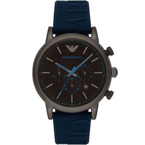Emporio Armani AR11023 Men’s Black Dial Blue Silicone Strap Chronograph Watch - Luxury Hub Store