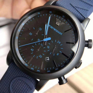 Emporio Armani AR11023 Men’s Black Dial Blue Silicone Strap Chronograph Watch - Luxury Hub Store