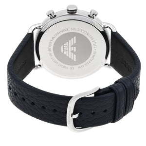 Emporio Armani AR11105 Men’s Blue Dial Black Leather Aviator Chronograph Watch - Luxury Hub Store