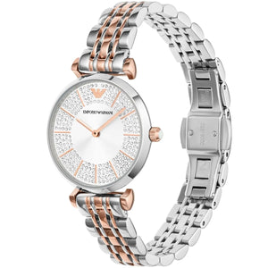 Luxury Emporio Armani AR11537 Gianni T-Bar watch crystal dial rose gold silver