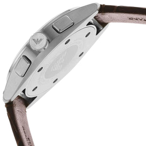 Detailed shot of AR11482 brown croc-embossed genuine leather strap and buckle