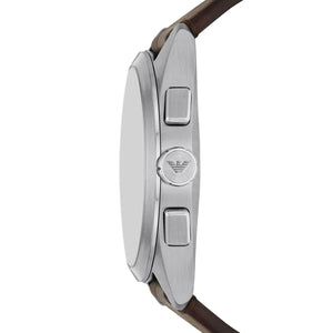 Detailed shot of AR11482 brown croc-embossed genuine leather strap and buckle